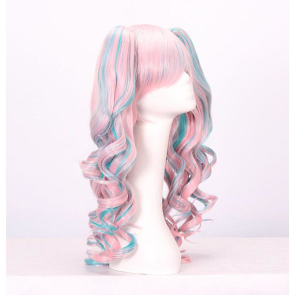 Flerfärgad Lolita Lång Lockig Clip On Ponytails Cosplay Peruk