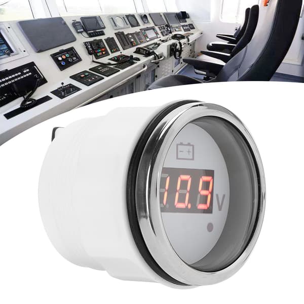 2-tums Batterispänningsmätare LED Digital Display IP67 Vattentät Smart Alarm Universal för Båt Bil Vit