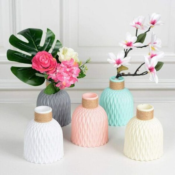 Nordisk imiteret keramisk tørret blomstervase, ubrydelig blomsterbeholder med sløjfe, indendørs dekoration til hjemmekontoret