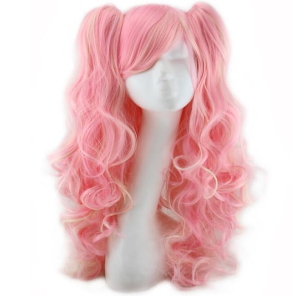 Anime Lolita paryk, farverig bølgeparyk, Halloween paryk pink gold