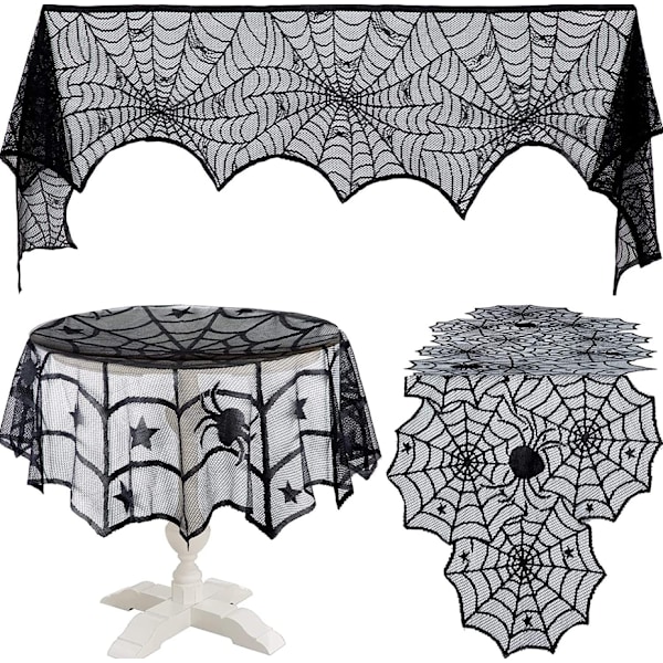Halloween dekoration Sort Spider Web Blonder Dug Bord Flag Gardin Dør Gardin Pejs Tørklæde Komfur Håndklæde Lampeskærm (Fem Pack)
