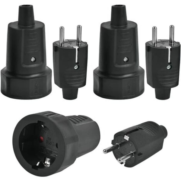 IP44 hanstik og 3 hunstikkontakter, 2 ben 250V 16A elstik IP44 elstik med gummi vandtæt elektricitet