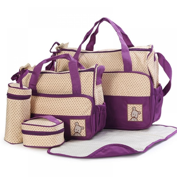 Femdelad Mummy Bag Skötväska Multifunktionell Rese Vattentät Mummy Bag, Gravidväskor Med Stor kapacitet Och Flera Fickor A916-01 Purple