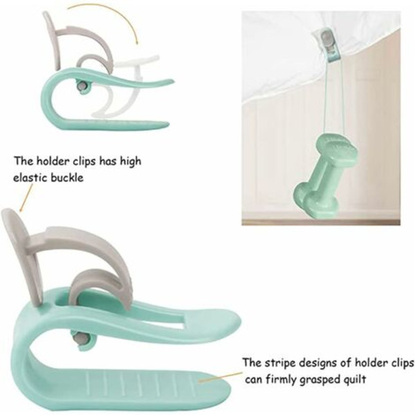 12 stk. dynebetræk clips, skridsikre dyneclips med æske, høj elasticitet dyneclips, skridsikre nålefri clips, dyneclips til at holde dynen på plads (grøn)