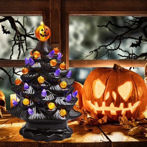 Oplyst Keramik Halloween Trad Bordplade Dekoration Græskar Lys