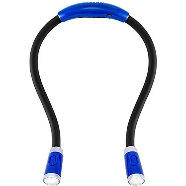 USB uppladdningsbart litiumbatteri tryckknapp blå plast hängande halslampa, för läsning, belysning