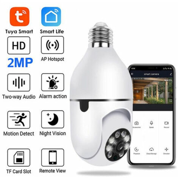 1080P Bulb-kamera, 360 graders panorama-Wifi Bulb-kamera (2,4Ghz Wifi), Tvåvägsljud Night Vision, Intelligent Motion D