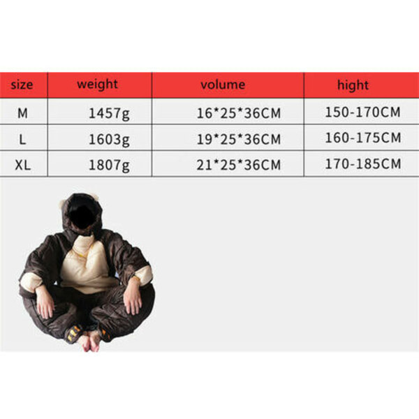 Vinter bärbara utomhussovsäckar för vuxna kan sovburk Brun (M)