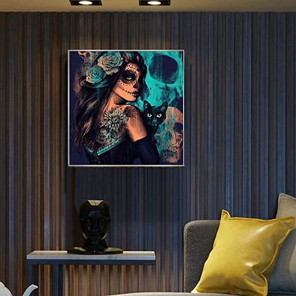 Sort kattekranie, diamantmaleri, 30*40cm