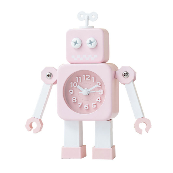 Børns tegneserie lydløst ur studiebord robot simpelt vækkeur, pink, 11*4*17cm,