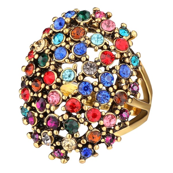 Luksus Oval Farverig Rhinestone Indlagt Kvinder Finger Ring Party Smykker Gave Multicolor US 7