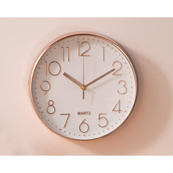Modern väggklocka, stor 30 cm tyst dekorativ rund klocka för sovrum, vardagsrum, kök, hem, kontor (roséguld)