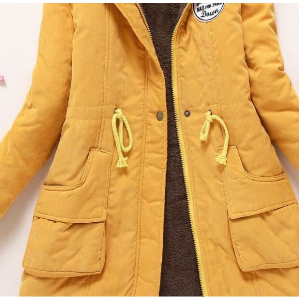 Langærmet polstret lammeuldsjakke til kvinder (gul XL)