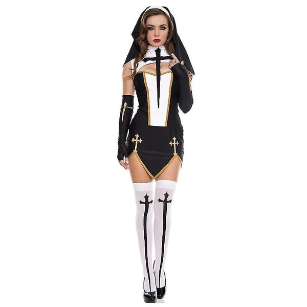 Uniform Cosplay Nun Costume (svart One Size)