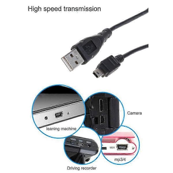 0,8 m Mini USB-kabel USB 2.0 Han A til Mini B 5-bens kabel Opladerledning til GPS, Ny 2026