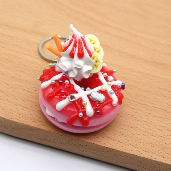 Diamond pearl donut nøglering sød pige simulation brød kage studerende par taske vedhæng (3 rød syltetøj + 2 kaffe marmelade),