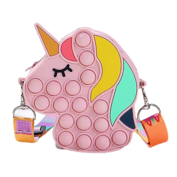 Tytöille yksisarvinen Push Bubble Paperilaukku Pop It Sensory Fidget Toy Gift Pink