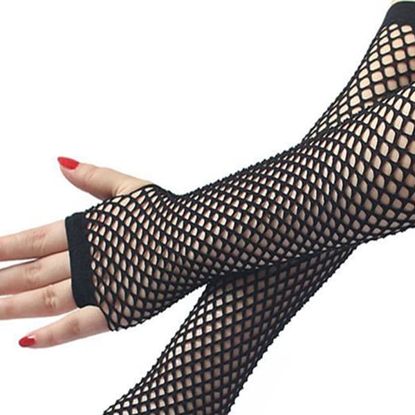 Åndbare bløde mesh lange sorte halvfingerhandsker punkstil til Halloween julefestbal