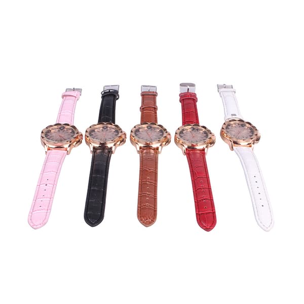 Lyx Rhinestone Blomsterindlæg Dame Læderrem Quartz Ur