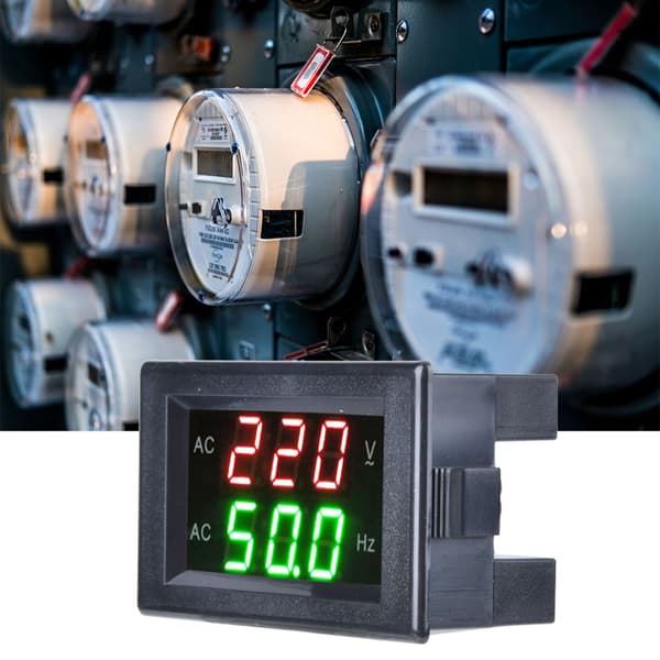 Dual Display LED Digital AC Voltmeter Frekvensmåler Tester Sort