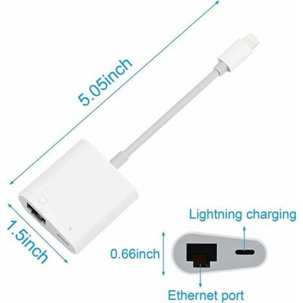 Lightning til RJ45 Ethernet-adapter med opladning til iPhone/iPad, Ethernet-telefonadapter, understøtter 10/100 Mbps højhastighed,