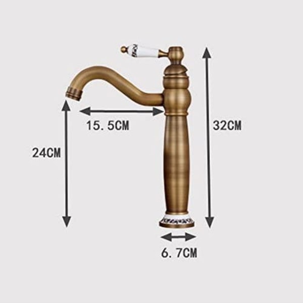 Messing Et huls vask vandhaner Håndvask Køkken Badeværelse Høje vandhaner, antik messing