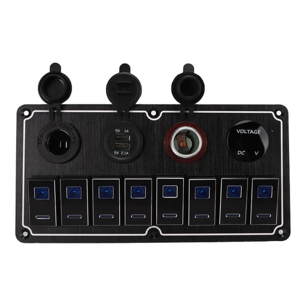 8-girs vippebryterpanel 12 til 24V 2 blå LED med DIY-dekal 5-pinners vanntett for biler bobiler yachter båter