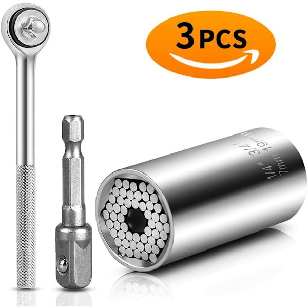 7-19 mm hylsa + set + skiftnyckel silver universal hylsa lämplig för en mängd olika muttrar