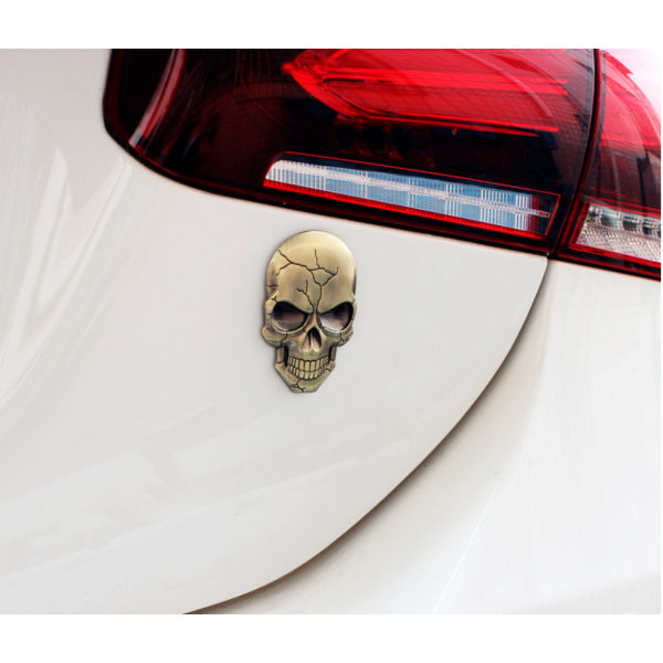 Skull Car Sticker Stereo Side Label Metal Car Sticker (børstet bronze stil)