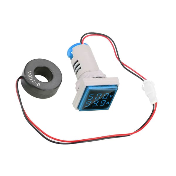 LED Digital Display AC Spenning Strømmåler Indikator 22mm 0-100A Blå