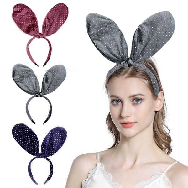 Lolita Polka Dot Bunny Ears -hiuspanta, solmittava hiuspanta pääsiäisjuhliin Grey