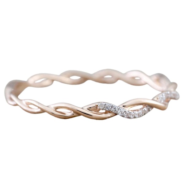 Kvinnor Ring Twisted Shape Strass Smycken Utsökt Bright Luster Ring för bröllop Golden US 7