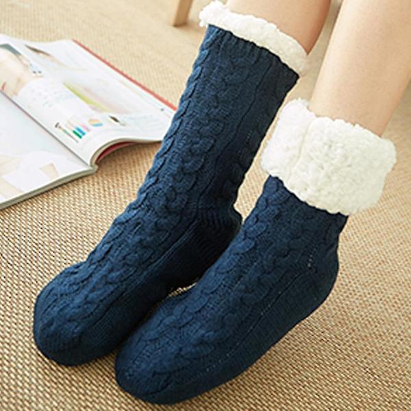 Vinterfleece, halkfria thermal golvstrumpor för kvinnor Dark Blue