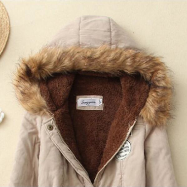 Långärmad lammull vadderad jacka för kvinnor (Khaki XL)