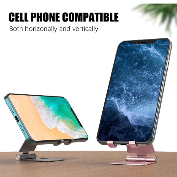 2-pak telefonholder til vinkelhøjdejusterbar desktop Robust aluminium metal telefonholder til iPhone, Ipad, mobiltelefon