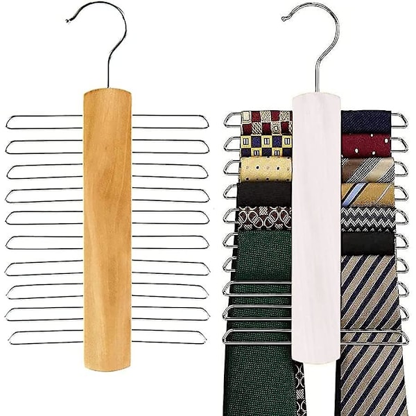 2 solmiokoukun set , solmioripustimet, puiset solmioripustimet, huivit, vyöt, solmiot ja tarvikkeet (1 kpl valkoinen, 1 kpl puuta)