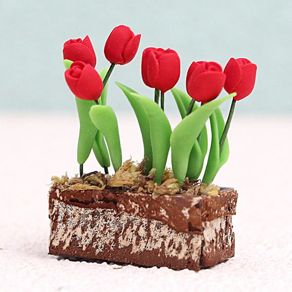 Miniatyyri tulppaani Realistinen tee-se-itse hartsista tehdyt askartelut Korkeat simulaatiotarvikkeet 1:12 Nukkekotikohtaus Ornamentti punainen kukkamalli pöydälle