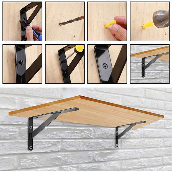 Heavy Duty hyldebeslag, 20 cm x 12 cm sort jernhyldebeslag, (ca. 2,5 cm) Bredt vægbeslag, hjørnebeslag, retvinklet, L-formet stærk