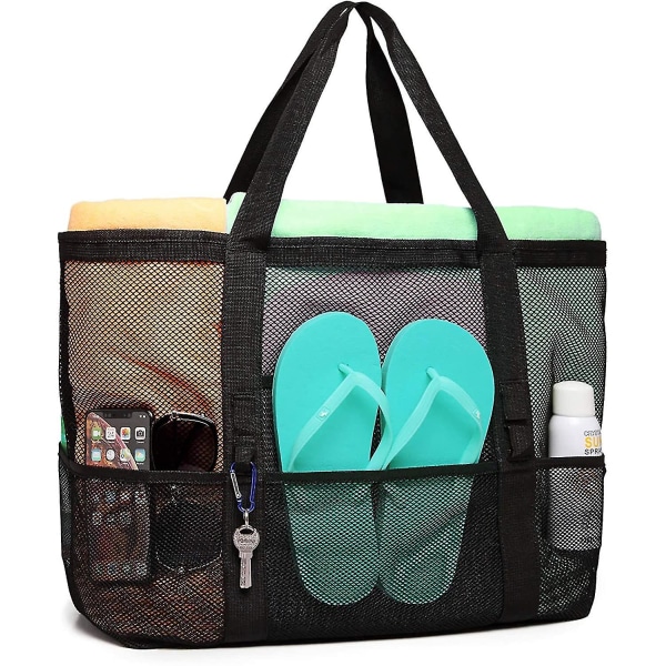 Mesh Tote Beach Bag One Shoulder Badväska, (svart)