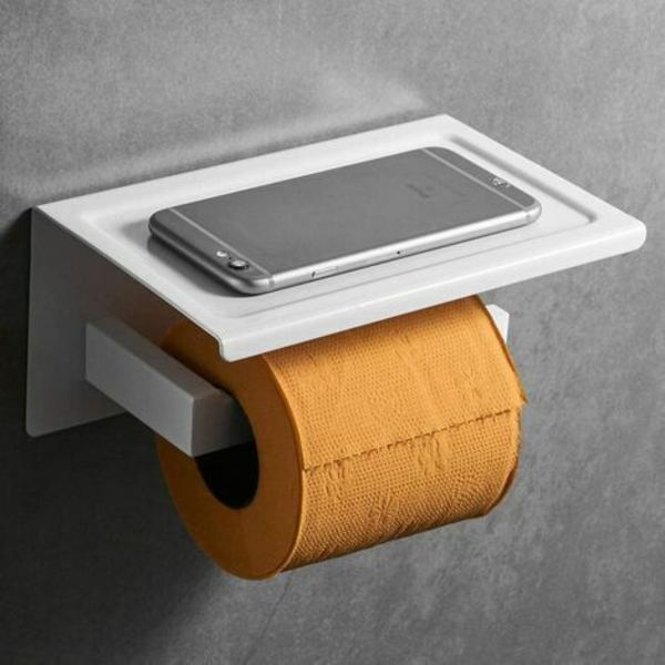 Moderne toiletpapirholder med hylde lavet af 304 rustfrit stål Holdbar blød hvid farve i moderne designdekor