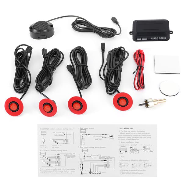 16,5 mm bil inbyggd backradar sensor backningshjälp med ljudsummer extra kit (röd)