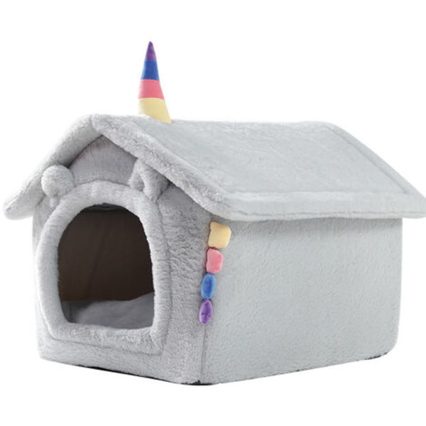 Christmas Cat Cat House Vindtätt Söt Cat Cave Nest Jul Varm kattsäng för vintern Bekväm katthussäng（grå）
