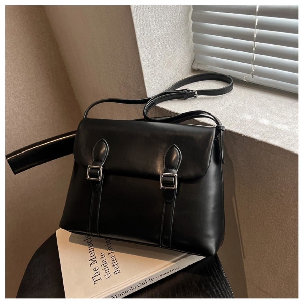 Retro Trend Messenger Bag Mode fyrkantig väska Axelväska med stor kapacitet (svart)