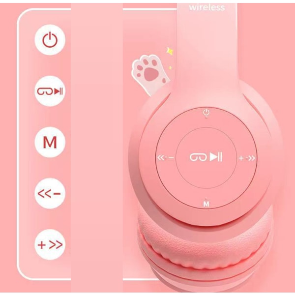 Cat ears LED blinkande ljus trådlösa hörlurar, musik spelkort hörlurar (rosa),
