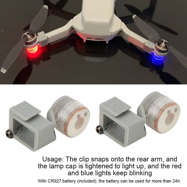 2 stk. Natflyvning LED Signallampe Advarselslys Passer til Mavic Mini RC Drone Grå