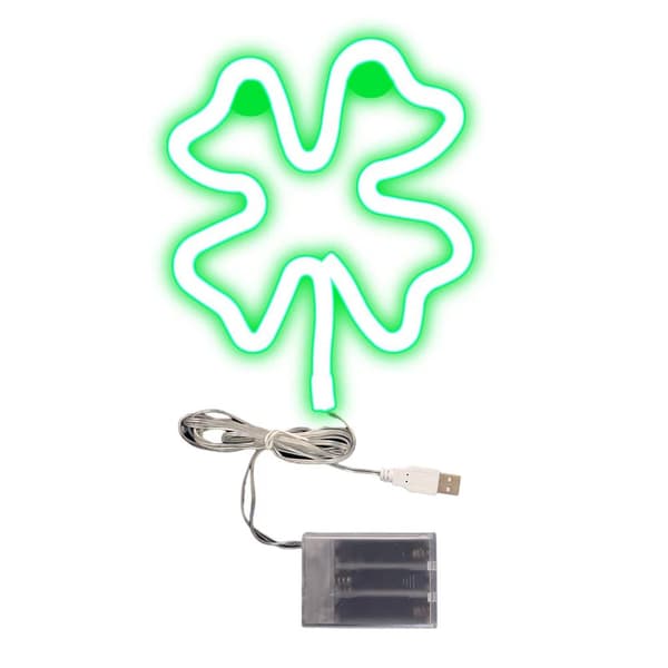 Grønn LED Neon Shamrock Lys St. Patricks Dag Vindusveggdekor