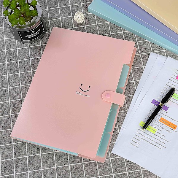 Elev opbevaringsmappe taske-pink+beige+blå-grøn+lilla 4stk