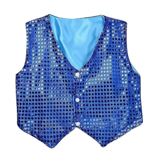 Børnevest med pailletter, fancy vest b Blue 120cm