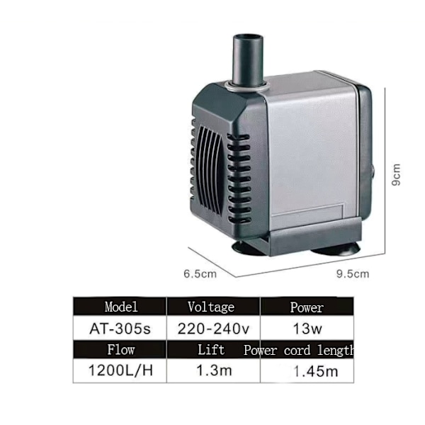 Dränkbar pump, liten ultratyst och vattenomvandlande cirkulationspump (AT-305S, 13W),