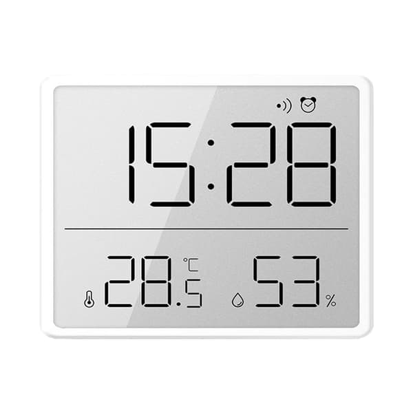 Digital väckarklocka med LCD-skärm Temperatur Luftfuktighetsdisplay för Hem Sovrum Kontor Vit 8218